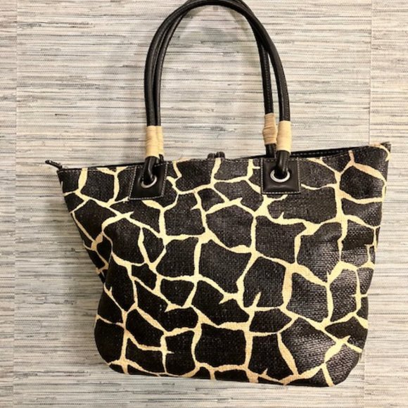 SONDRA ROBERTS SQUARED - Giraffe Print Tote Straw Handbag - Great Condition - Picture 4 of 16